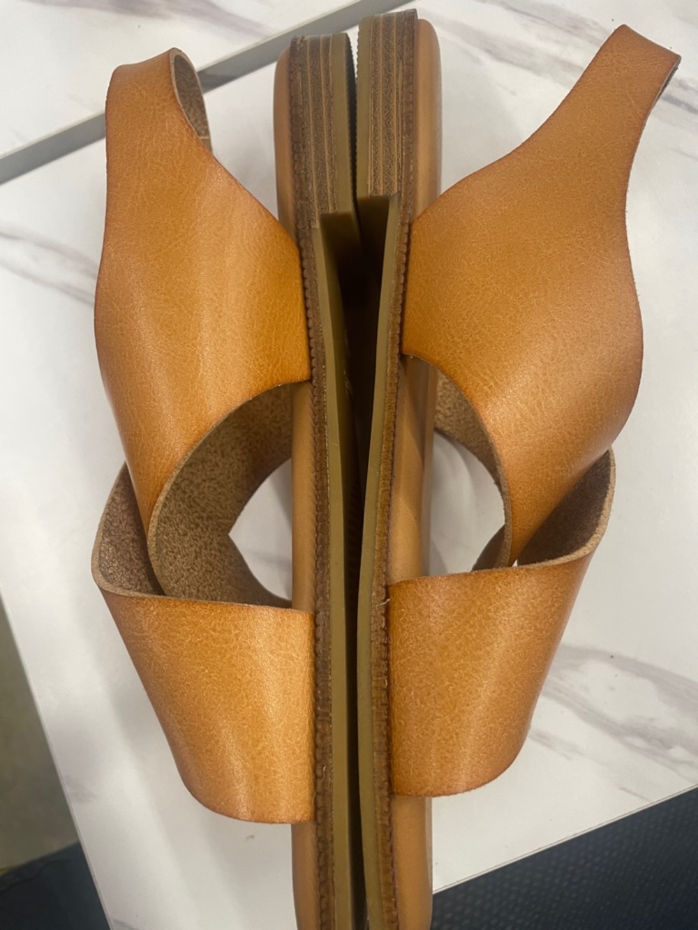 Cozy Cabin Women’s Tan Crisscross Slingback Sandals - Picture 2 of 6